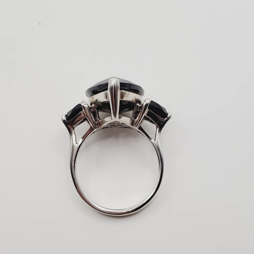 22 Carat Pear & Trillion Thai Black Spinel Platinum | 925 Sterling Silver Ring
